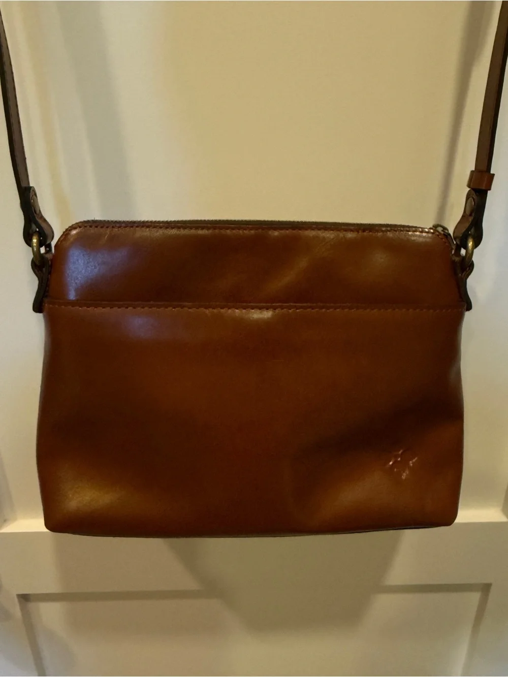Patricia Nash Cognac Brown Leather Crossbody with Front Buckle
